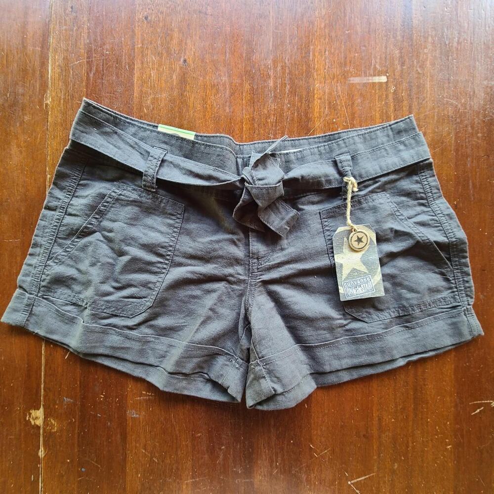 NWT Converse One Star Cargo Shorts Womens 12 Dark Grey Linen Gorpcore Streetwear